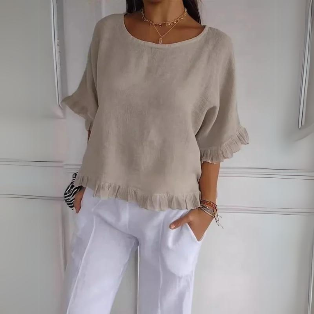 Timeless women's elegant ruffle blouse. A versatile long sleeve shirt, perfect for casual chic or formal wear.