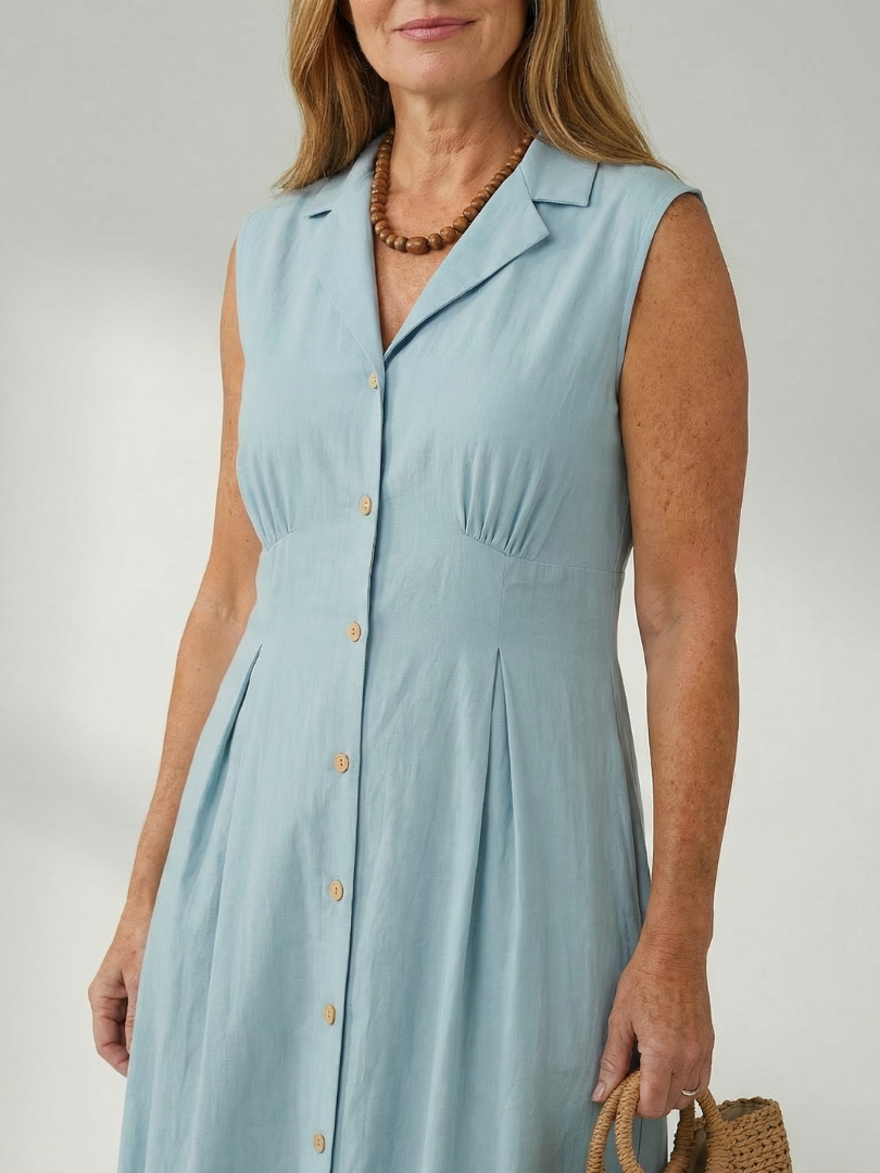 Stylish stack button midi dress for women, sleeveless, great for summer fashion.