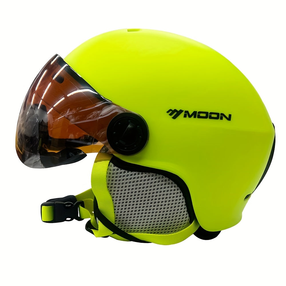 Close-up of the adjustable dial on a unisex ski helmet, ensuring a secure fit for winter sports.