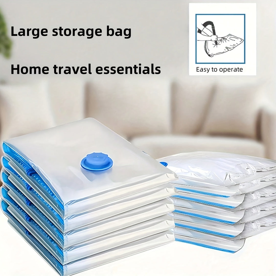 Reusable vacuum storage bags, XXL size, for efficient closet organization & travel packing.