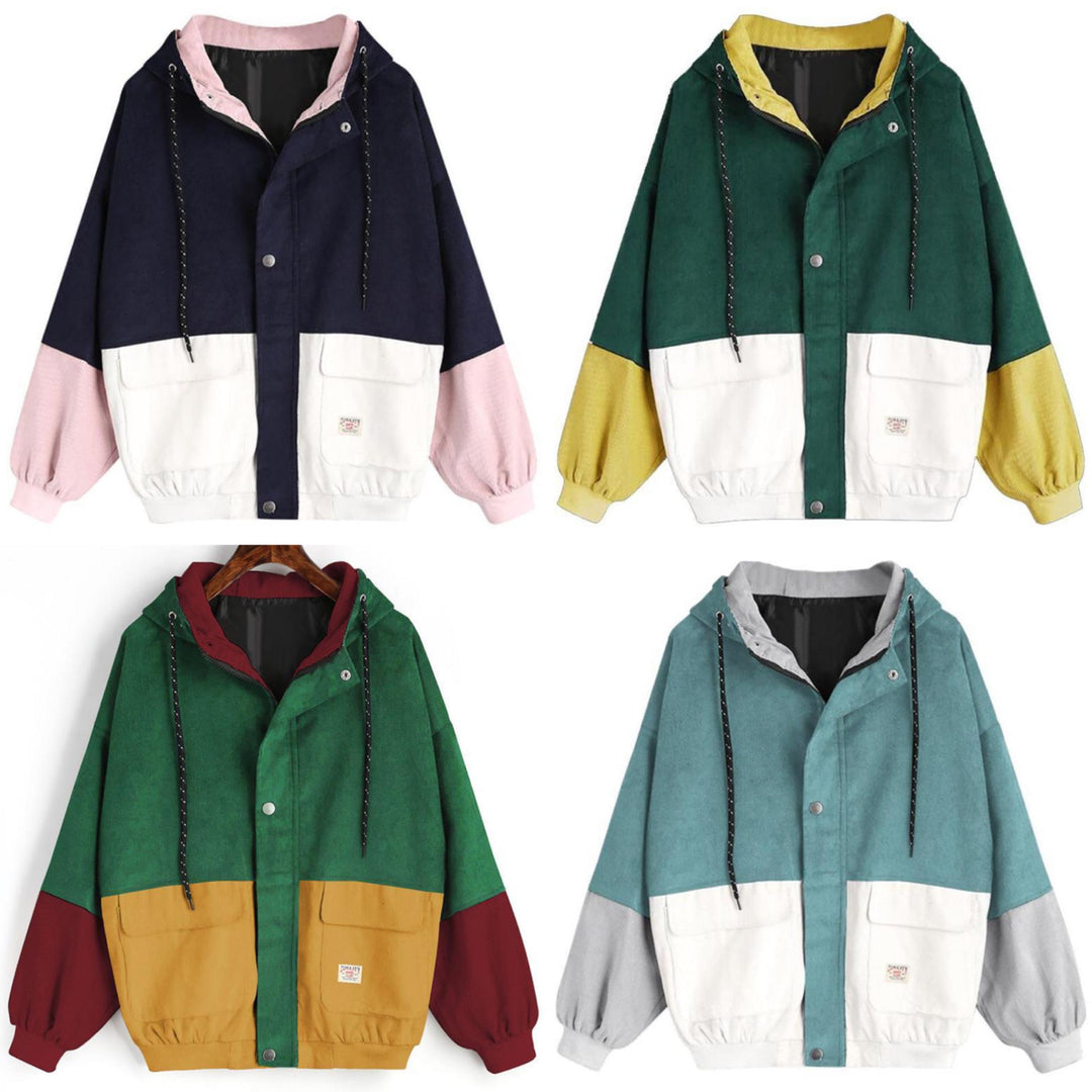 Chic two-tone women's jacket with adjustable waist, perfect lightweight everyday outerwear.