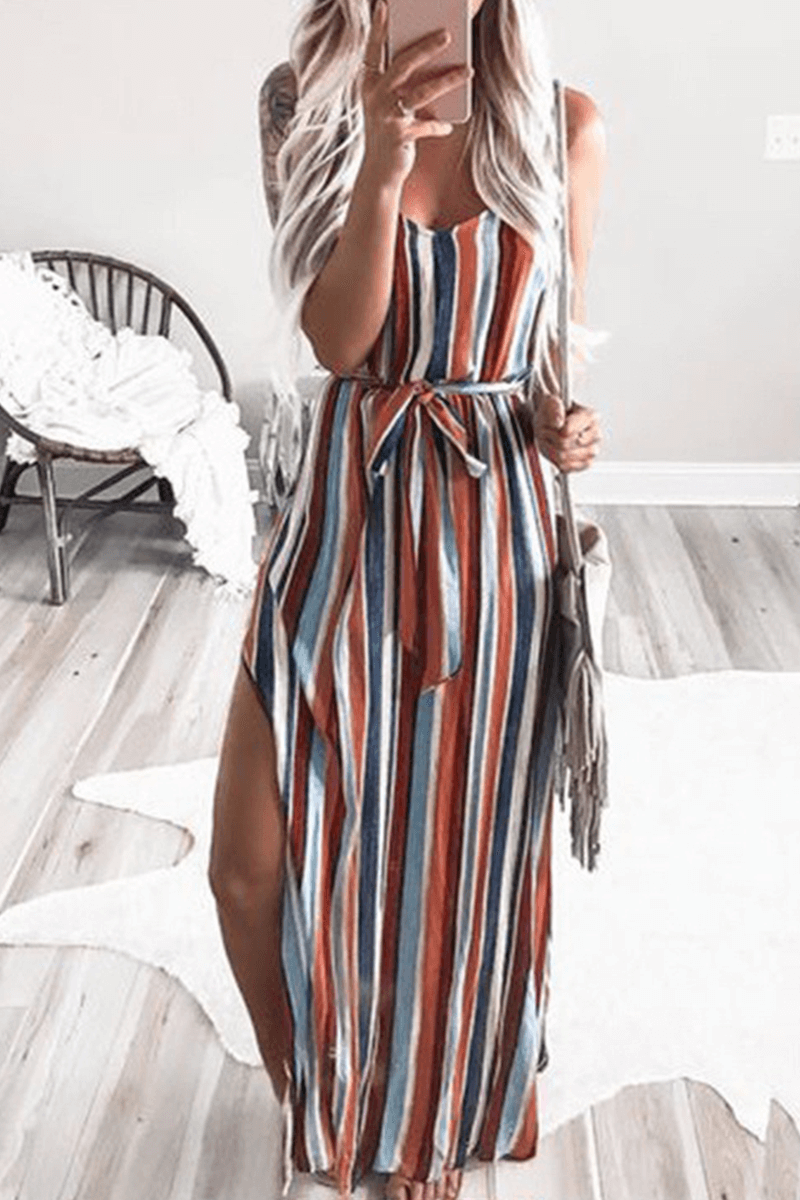 Striped Midi Dress with Belt