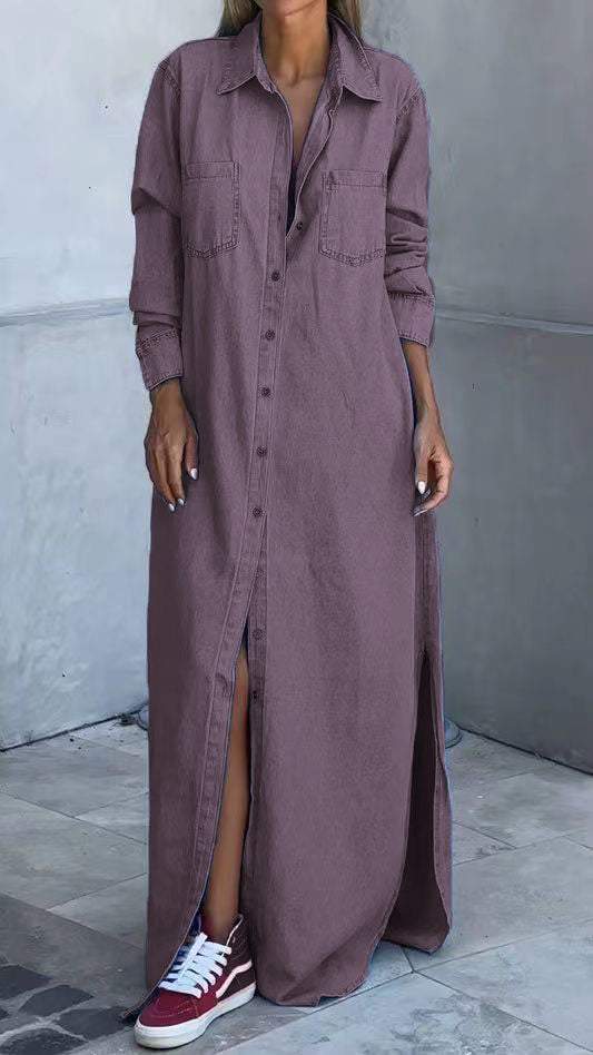 Versatile women's chic long sleeve lapel shirt dress. Perfect for everyday, casual, or stylish workwear.