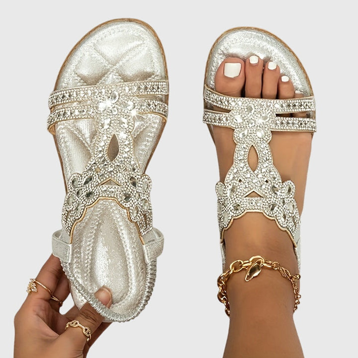 Comfortable women's back strap sandals with orthopedic support & elegant stone detail.