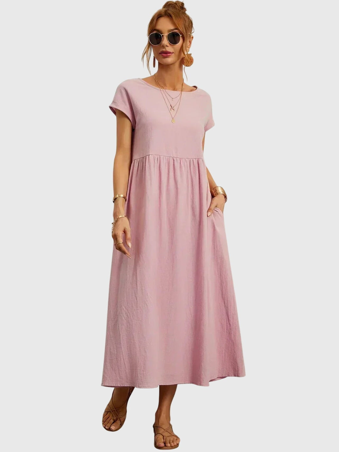 Versatile women's casual dress with pockets, great for comfortable everyday wear and spring fashion.