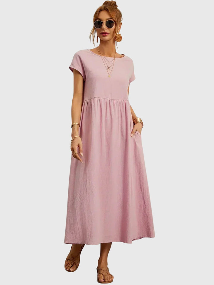 Versatile women's casual dress with pockets, great for comfortable everyday wear and spring fashion.