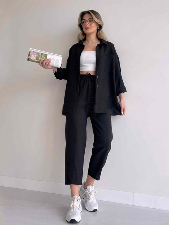 Women's  Oversized Shirt & Wide-Leg Trousers