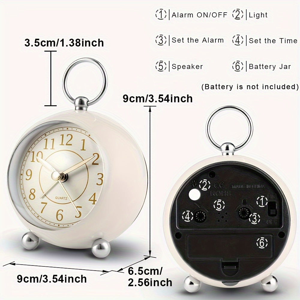 Pink vintage analogue alarm clock, quiet, clearly readable, with a soft illuminating night light.