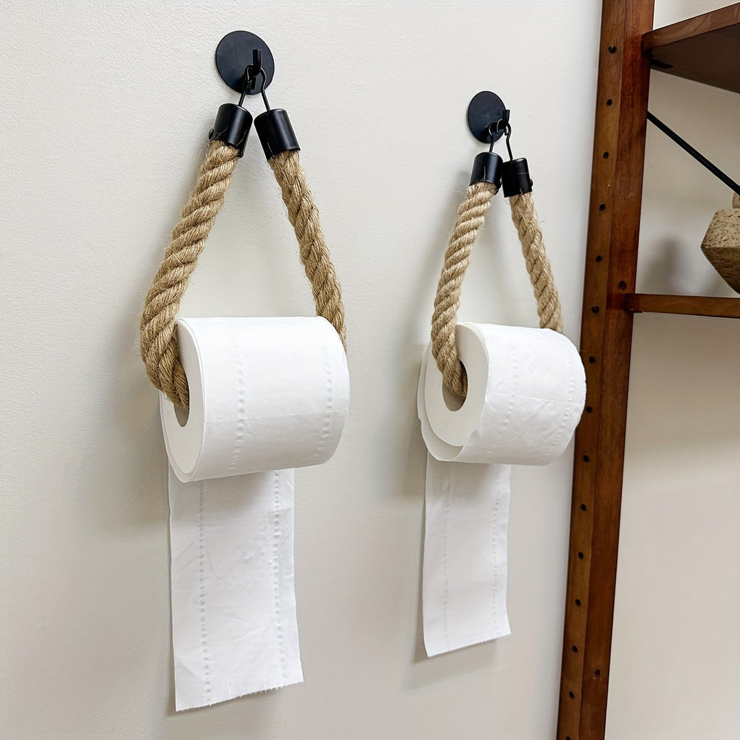 Stylish wall mounted hemp rope toilet paper holder, perfect bathroom accessory & decor.