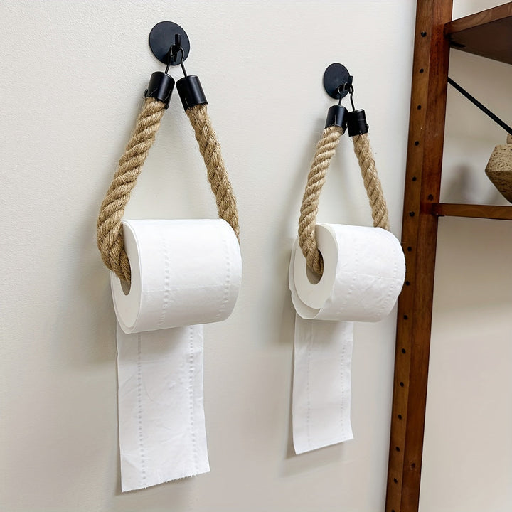 Stylish wall mounted hemp rope toilet paper holder, perfect bathroom accessory & decor.