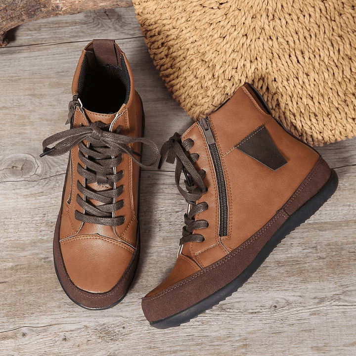 Women's Leather Ankle Boots with Side Zipper