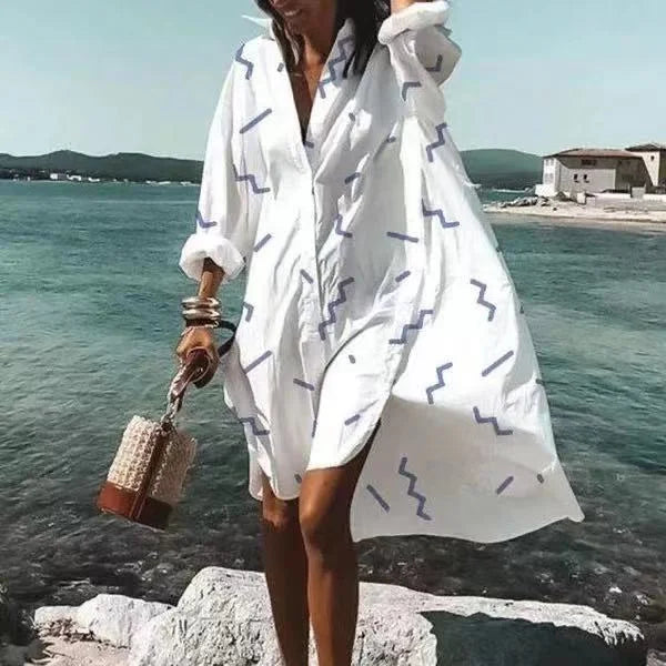 Women's comfortable casual midi shirt dress with polo collar, perfect for everyday style.