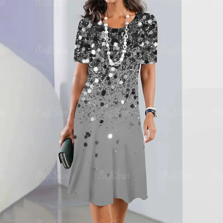 Close-up of elegant retro midi dress fabric. Vintage A-line style, comfortable for women's daily and party wear.
