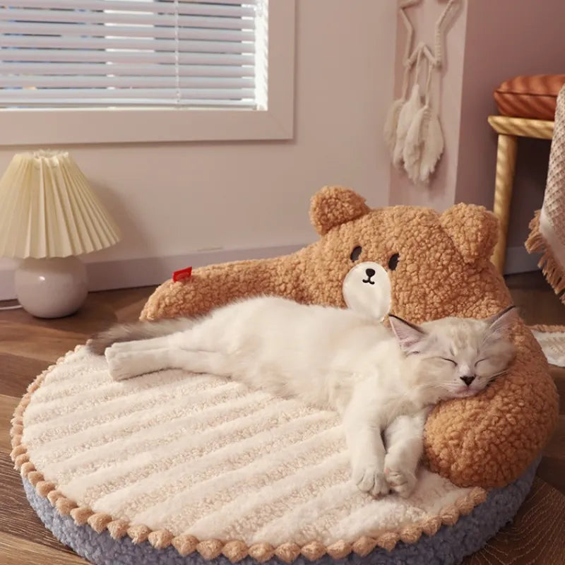 Comfortable pet bed with a high backrest, ideal for cats and small dogs seeking a cozy, secure sleeping spot.