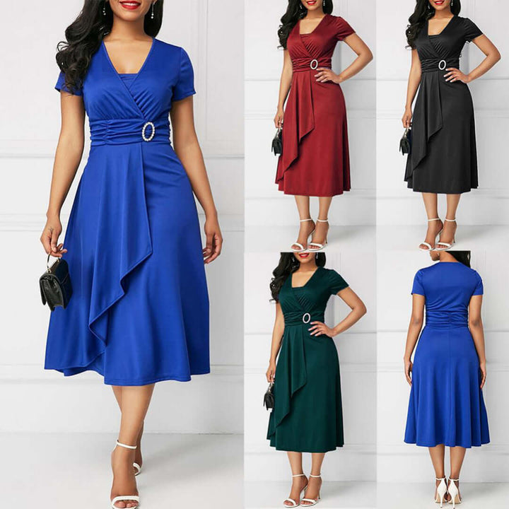 Women's V-Neck Wrap Midi Dress