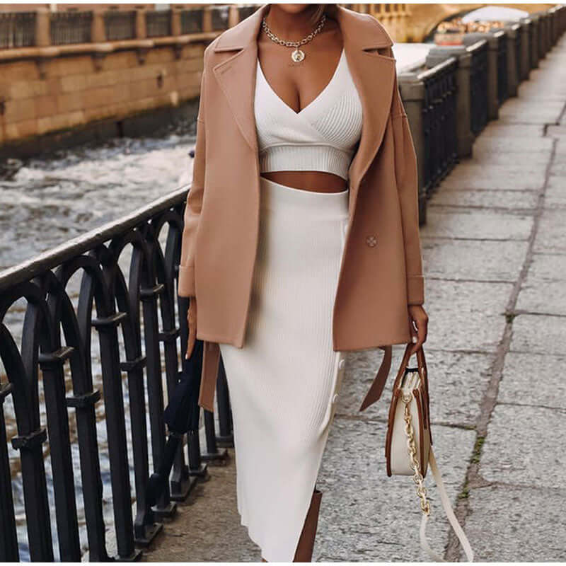 Women's V-Neck Top and Midi Skirt