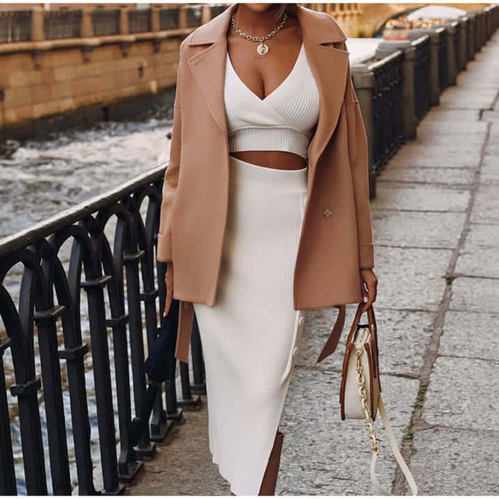 Women's V-Neck Top and Midi Skirt