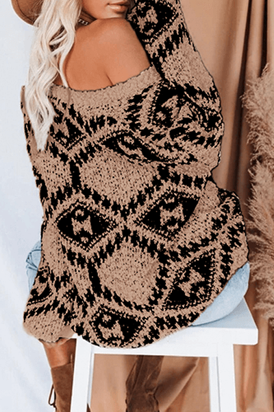 Women's Geometric Knitted V-Neck Jumper