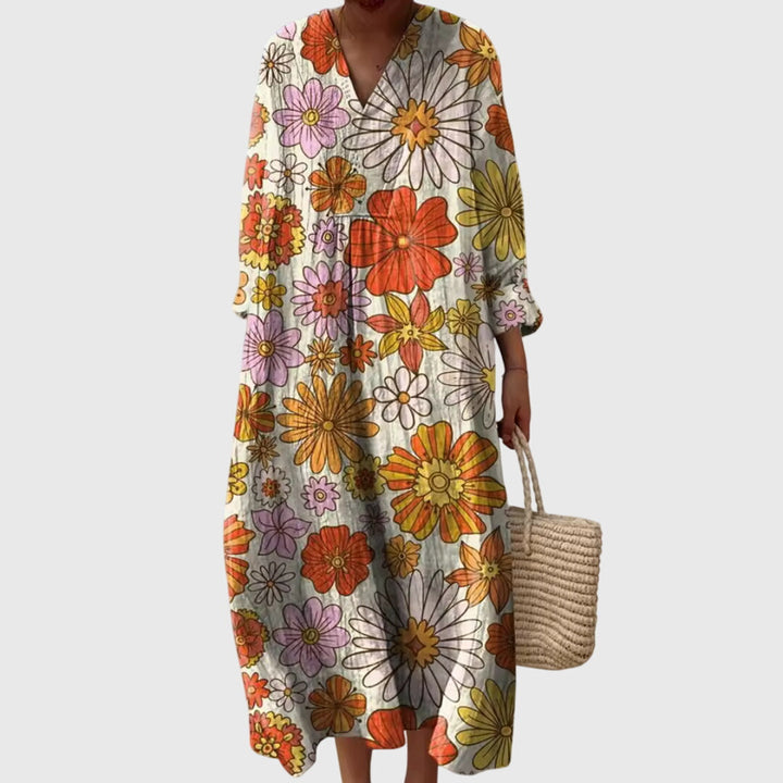 Unique women's geometric print maxi dress, a modern design for elegant ladies fashion & versatile styling.
