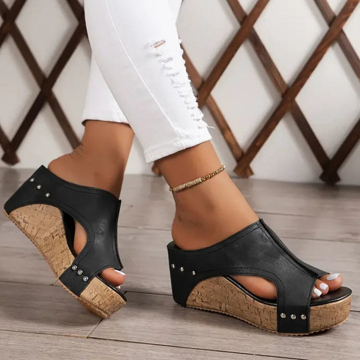 Comfortable women's open-toe sandals with orthopedic wedge for summer walking and platform style.