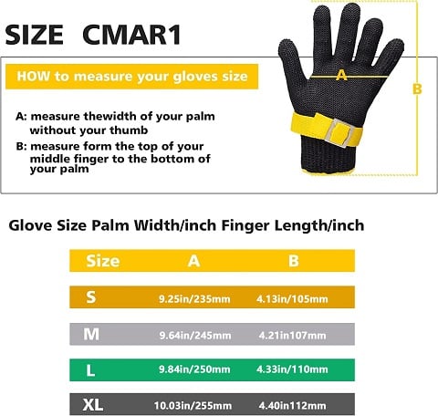 Protective cut-resistant stainless steel safety glove for kitchen, food prep, and oyster shucking.