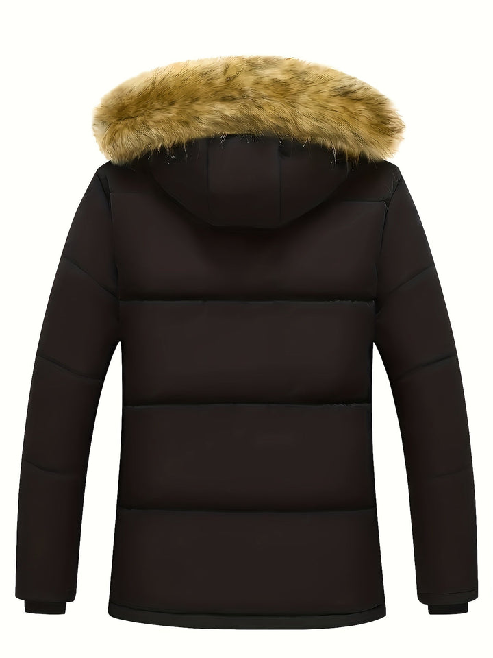 Durable men's outerwear: a hooded quilted puffer jacket, perfect for winter activities.