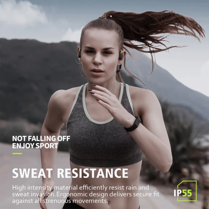 Lightweight, sweat-resistant open-ear wireless headphones. Perfect for active sports, running, & workouts.