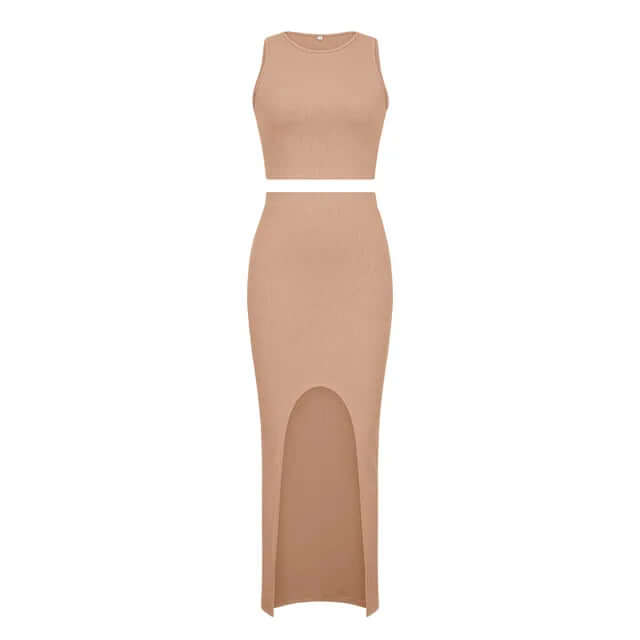 Women's Sleeveless Crop Top & Split Skirt Two-Piece Set