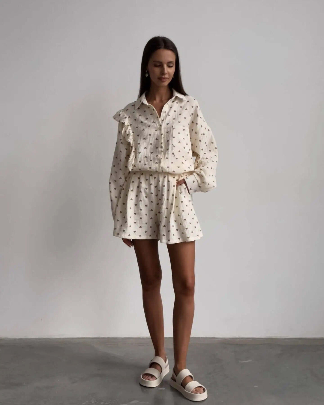 Women's Ruffled Blouse & Shorts Co-ord Set