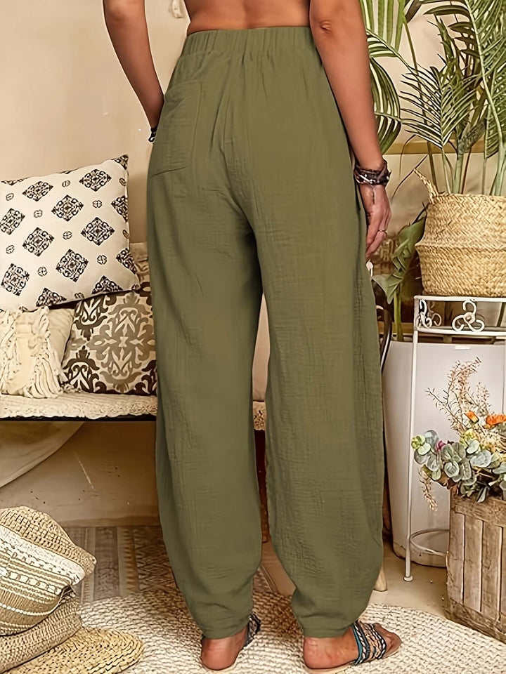 Women's Relaxed Fit Linen Trousers with Pockets