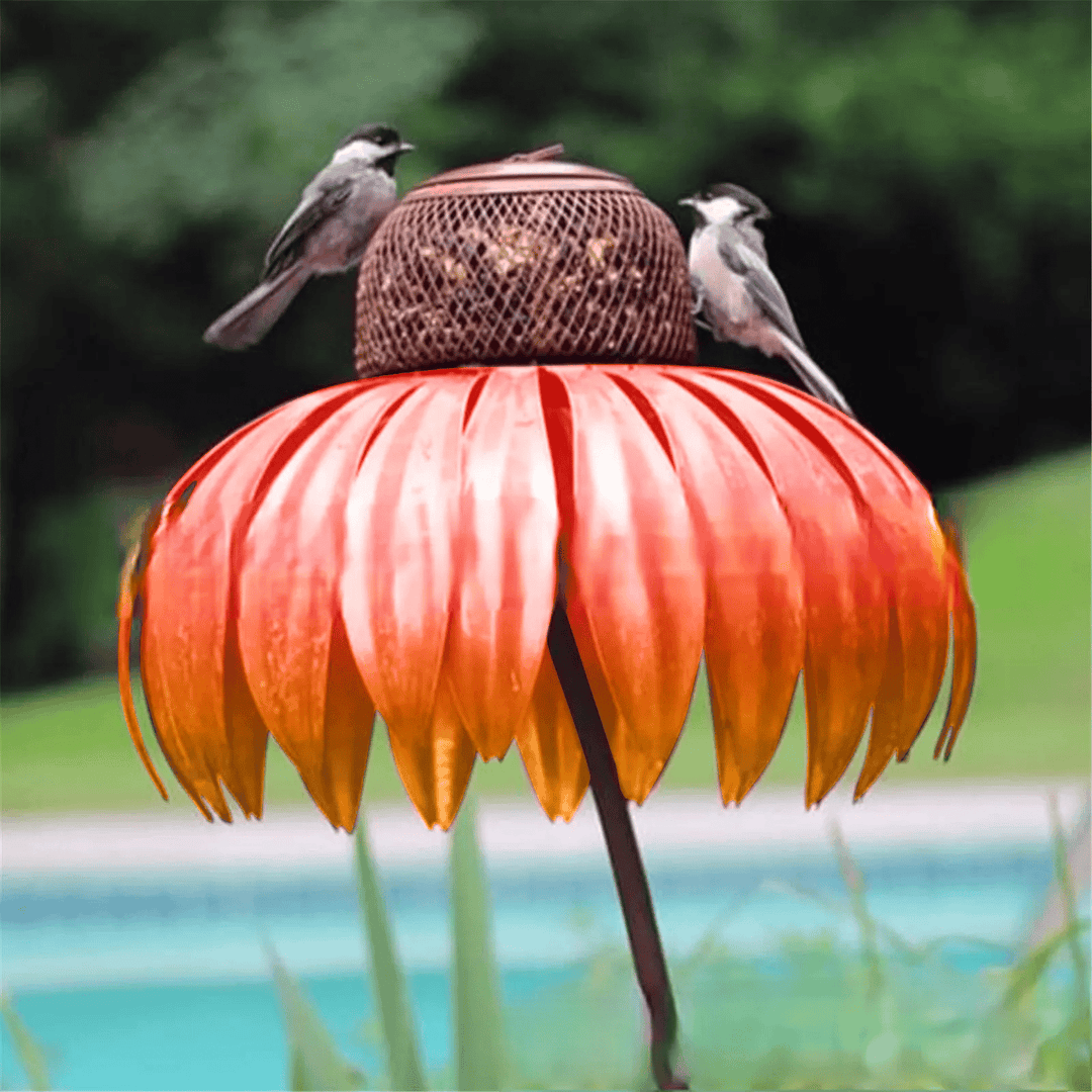 Durable metal flower design bird feeder, attractive garden decor for outdoor wildlife.