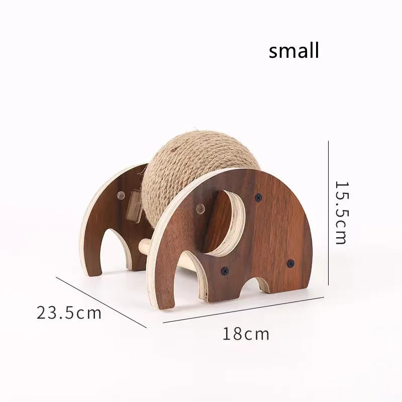 Cat entertainment: Durable 360° rotating sisal scratching ball on a solid wood frame for claw sharpening.