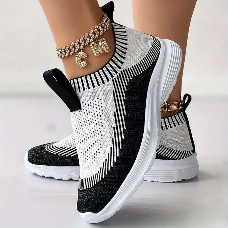 Women's Knitted Slip-On Trainers - Breathable & Cushioned