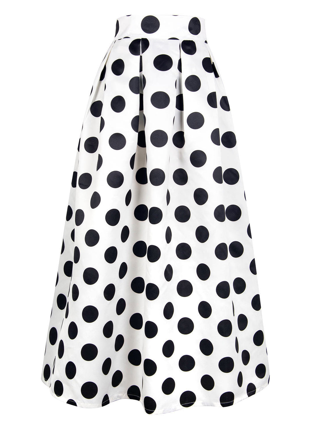 Elegant women's polka dot A-line skirt, showcasing its chic and flattering silhouette, perfect for any occasion.
