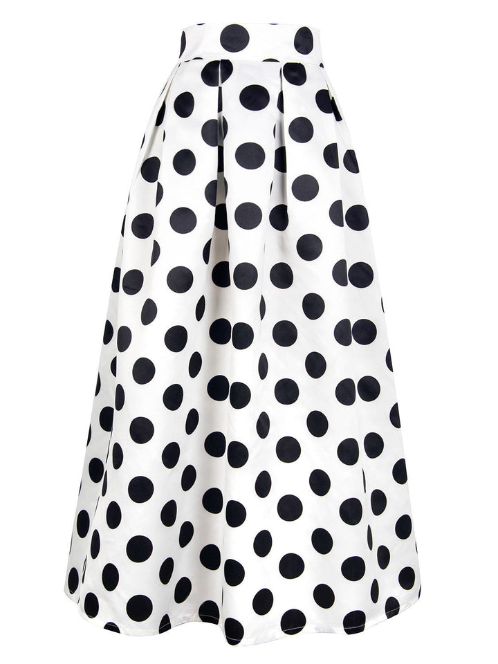 Elegant women's polka dot A-line skirt, showcasing its chic and flattering silhouette, perfect for any occasion.