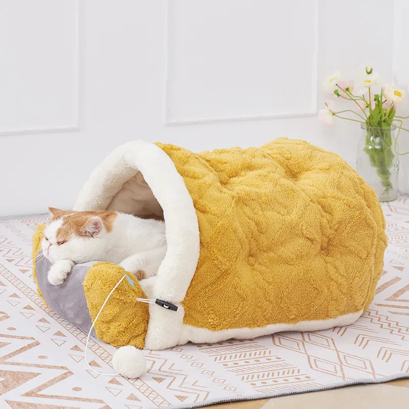 Comfy cat bed for relaxing naps, offering ultimate pet comfort & a cozy spot for feline sleeping.