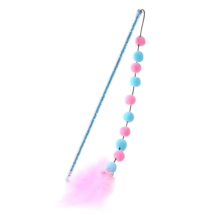 Pet supplies: Interactive cat wand toy set with feather & pompom, perfect for active cats & kitten playtime.
