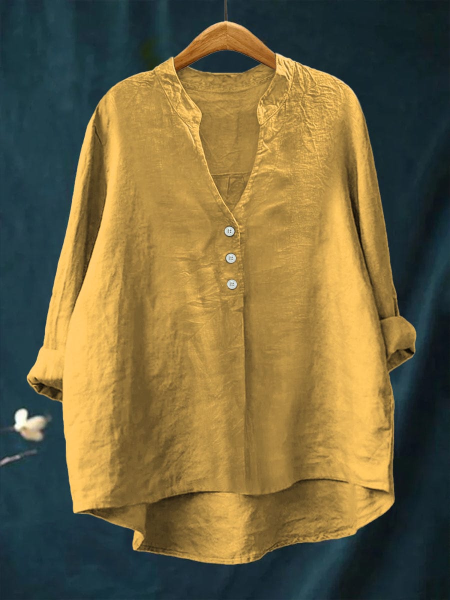 Lightweight women's button-front blouse. Effortless relaxed fit top, ideal for chic spring & summer casual wear.