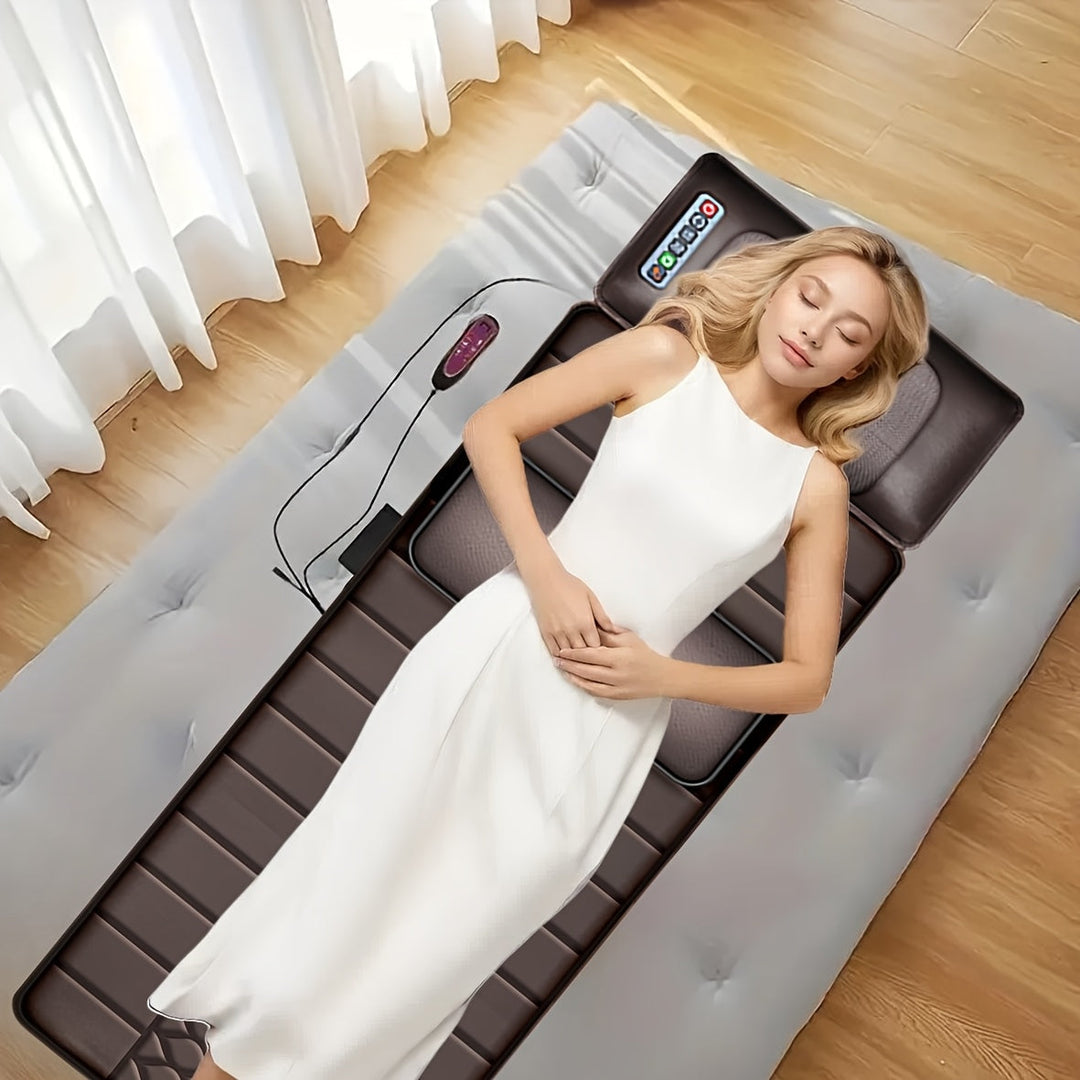 Full view of a premium vibrating massage mattress, offering full body relaxation and therapeutic stress relief.