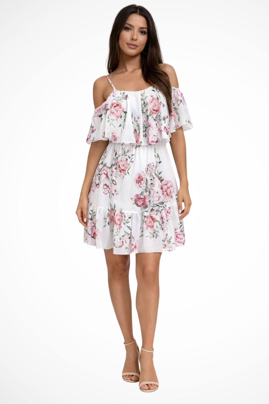 Chic women's off-shoulder floral ruffle mini dress. Versatile for spring fashion, summer outings, or casual elegance.