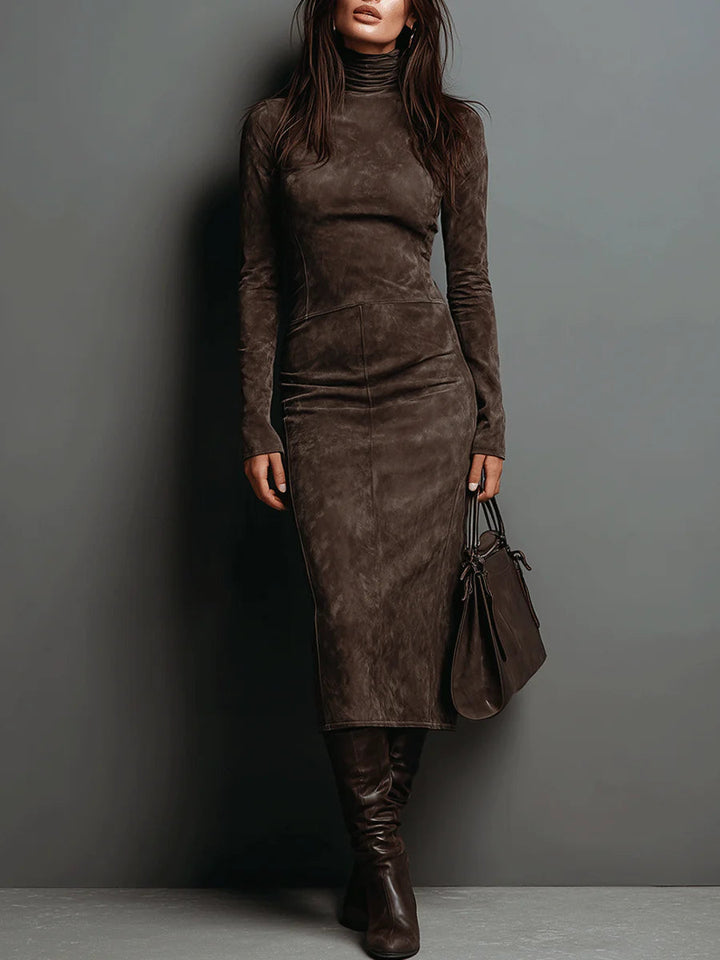 Elegant high-neck midi dress for women, offering sophisticated style perfect for day-to-evening wear.