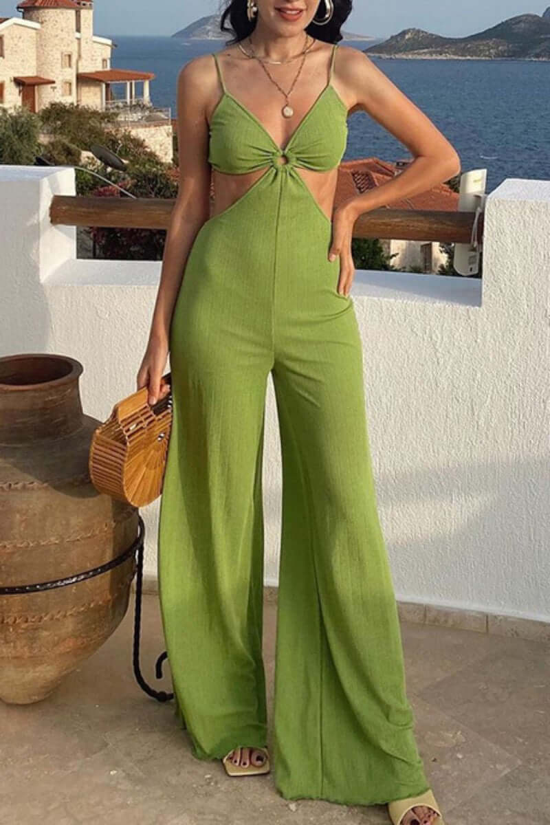 Women's Open Back V-Neck Jumpsuit