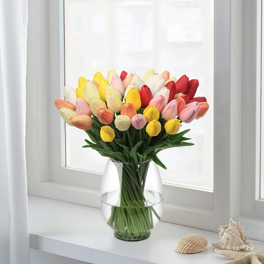 Close-up of a realistic orange artificial tulip, part of a 10-piece set for floral arrangements.