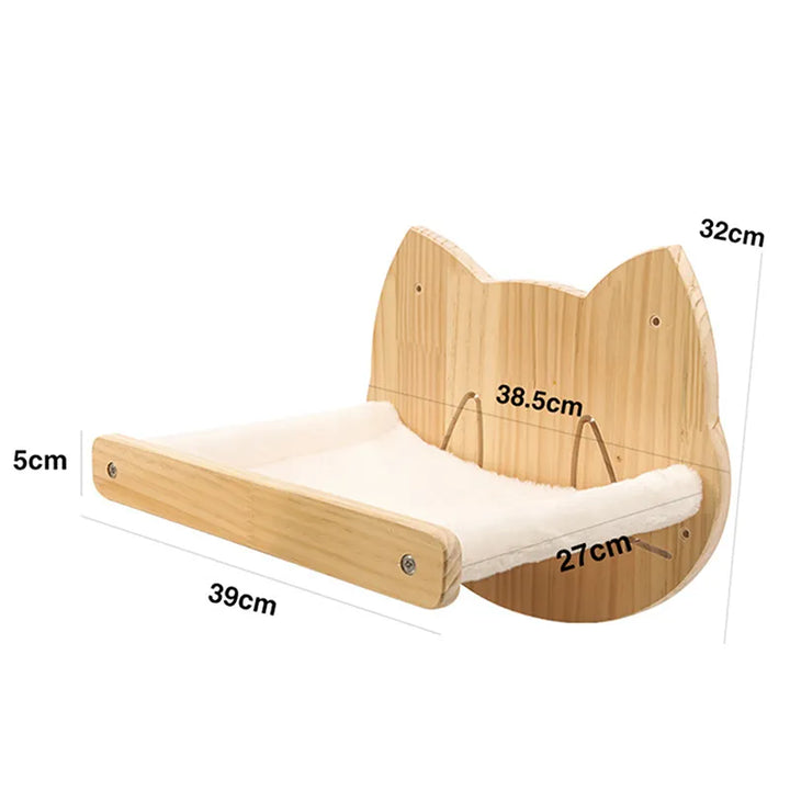 Interactive wall-mounted cat scratching post & comfortable pet bed for feline play and rest.