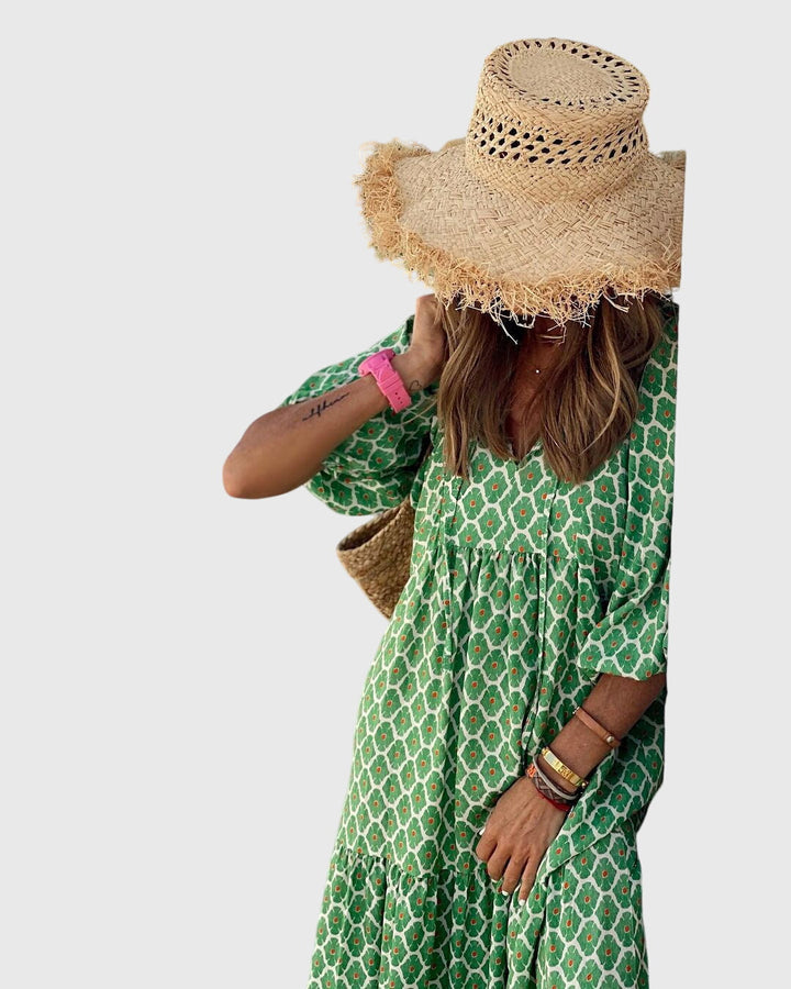 Stylish women's Bohemian maxi dress, an elegant flowy long dress ideal for summer casual chic.