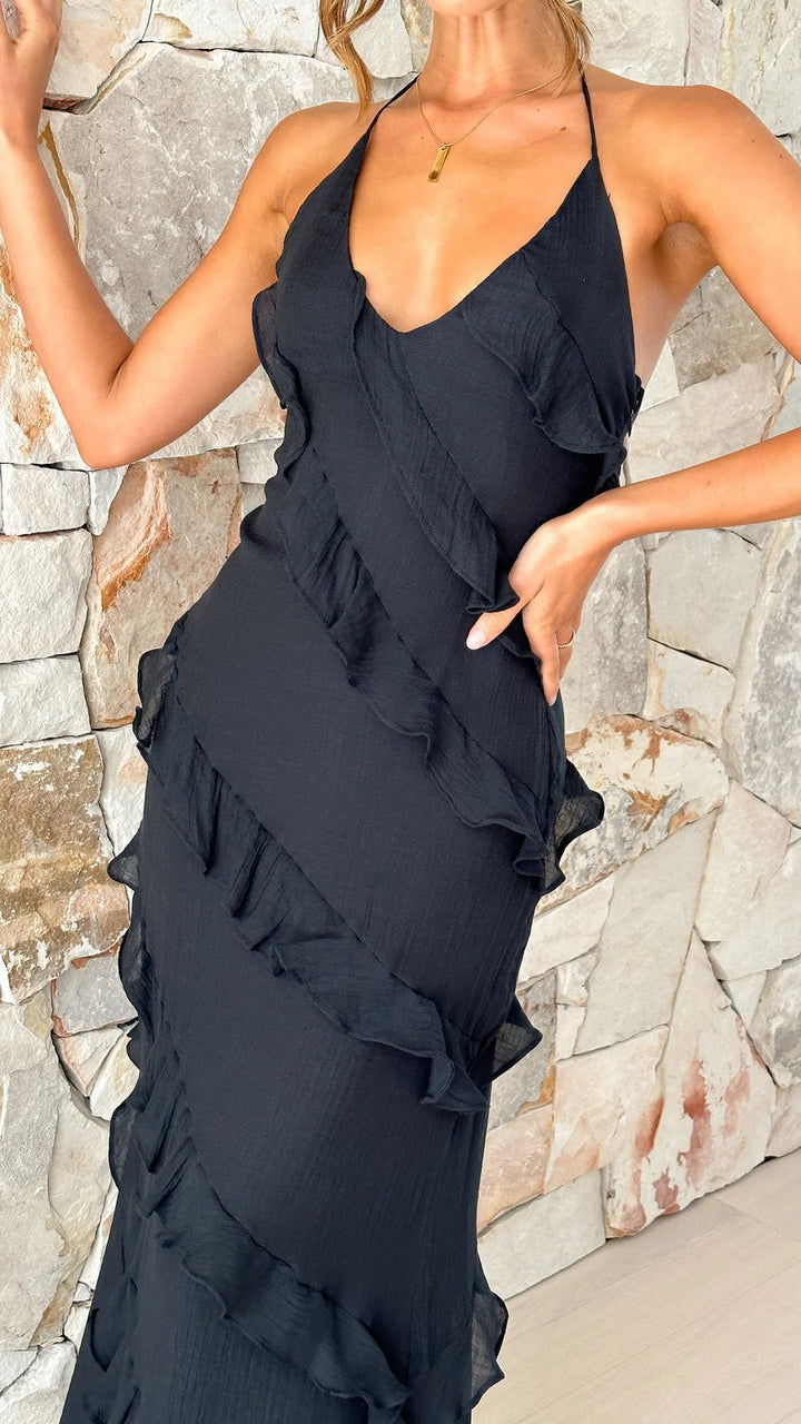 Flowing yellow elegant maxi dress for women, designed for comfortable and stylish wear.