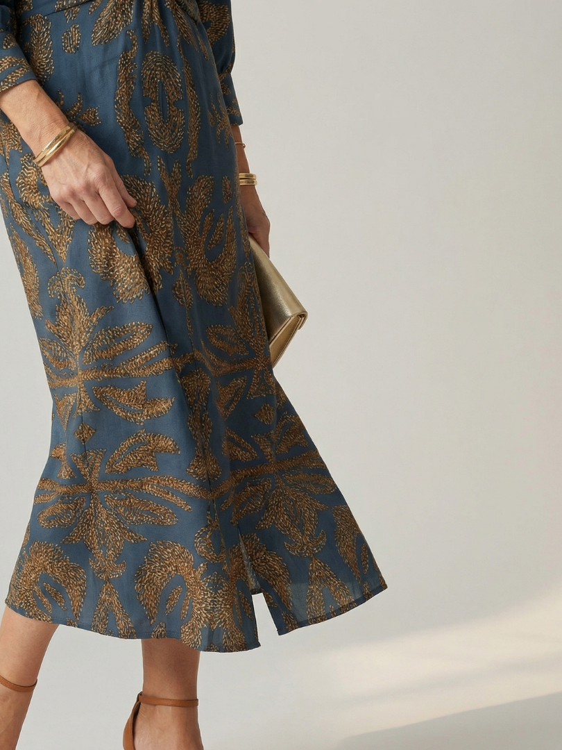 Elegant yet comfortable Women's Natural Wrap Midi Dress, long sleeve, natural fabric.