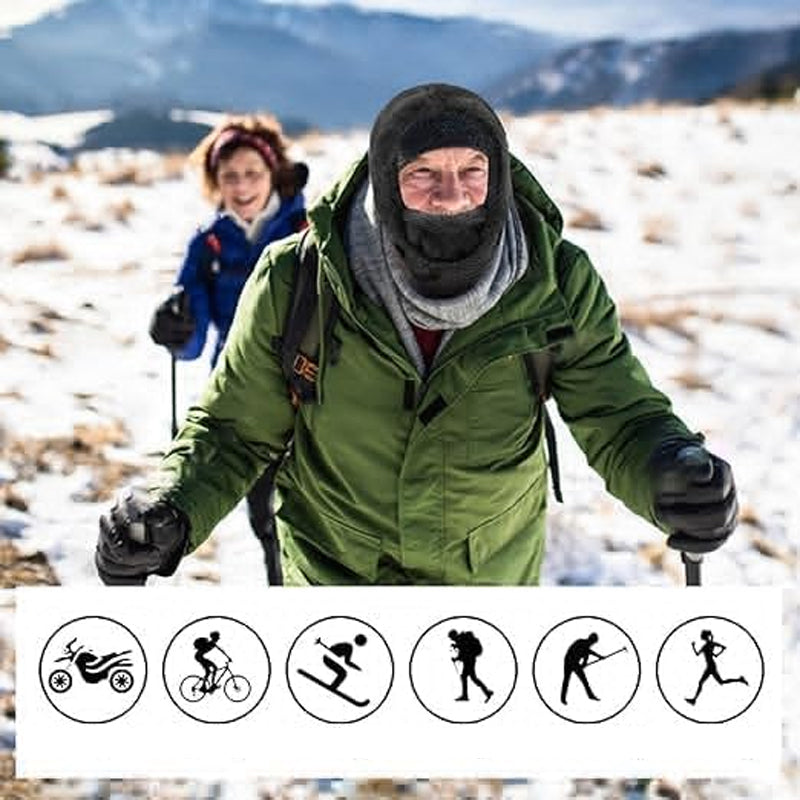 Front view of ArcticShield 3-in-1 winter hat, offering full face, head & neck windproof warmth.
