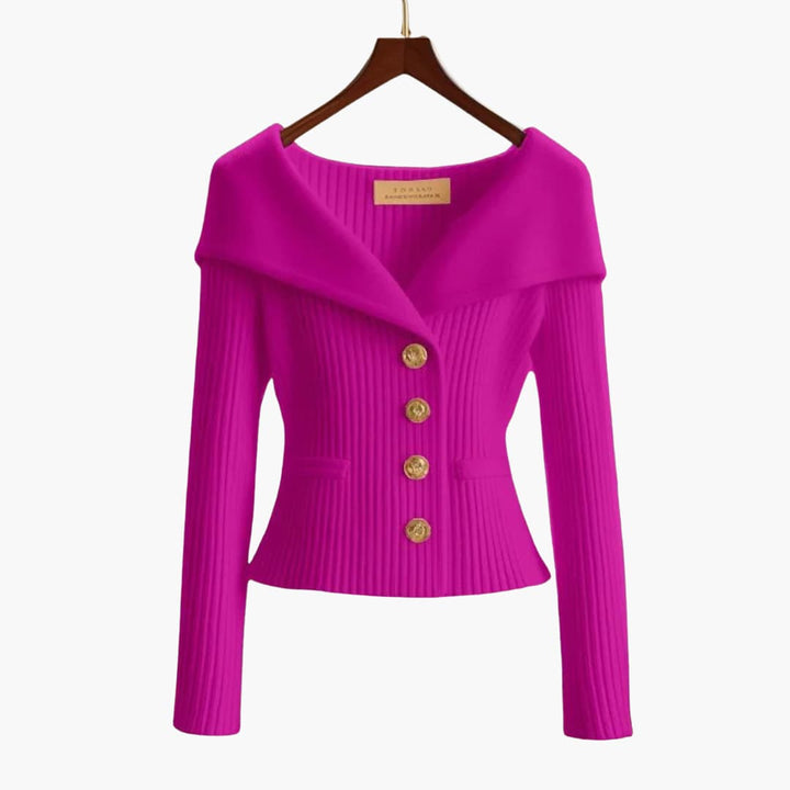 Stylish women's ribbed cardigan with elegant buttons. A comfortable long sleeve top for fall fashion & winter style.