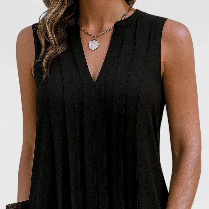 Timeless V-neck dress, a flattering choice for spring and summer events.